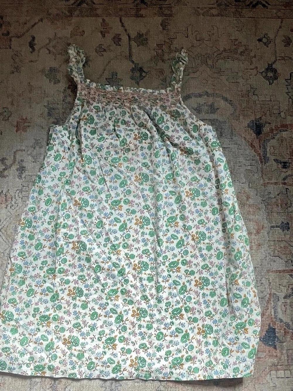 Baby Boden Floral Baby Dress White & Green 3-4T